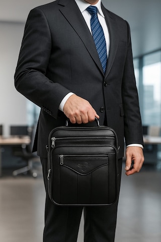 Newish Polo Hakiki Deri Postacı Kasalı El Ve Omuz Çantası-büyük Siyah