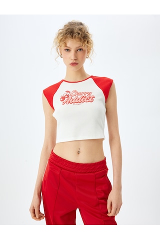 Koton Slogan Baskılı Crop Reglan Kol Tişört Ekru 5sal10119ık Ekru