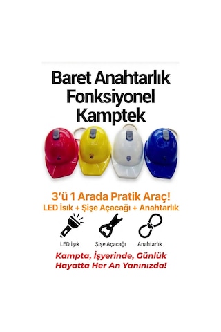 Anahtarlık Baret Tasarım Işıklı Led Açacak Fonksiyonlu Tasarım Anahtarlık Beyaz Mavikırmızı Sarı Beyaz
