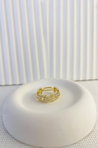 Kadın Yüzük Özel Seri Full Zirkon Dikdörtgen Bağlama Model Yüzük Gold - Gümüş