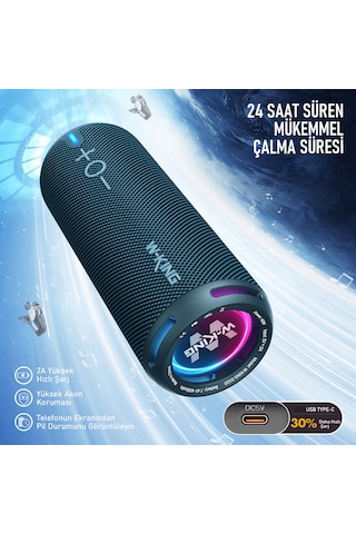 W-kıng D320 Bluetooth Hoparlör, 40w 360 Surround Boombox, 24 Saate Varan Çalma Süresi, Ip67, Kablos