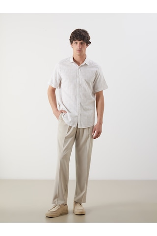 Lcw Vision Bej Slim Fit Kısa Kollu Desenli Erkek Gömlek
