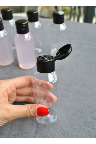 6 Adet 100 Ml Siyah Fliptop Kapaklı Şeffaf Kolonya Şişesi Doldurulabilir Pet Şişe Şampuan Krem Seyahat Boy