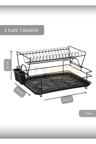 Jet's Home 2 Katlı Bulas Iklık C Elik Tezgah U Stu Tabaklık Bpa Free Bulas Ik Sepeti Kurutmalık Siyah siyah