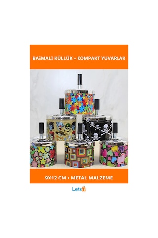 Metal Renkli Basmalı Yuvarlak Küllük Dekoratif Ve Fonksiyonel