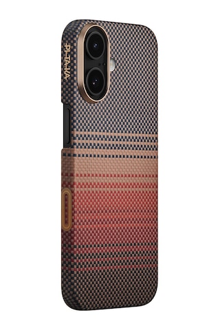 Apple Uyumlu iPhone 17 Kılıf M-safe Şarjlı Aramid Fiber Pitaka Tactile Woven Sunset-moonrise Serisi Kahve Kahverengi