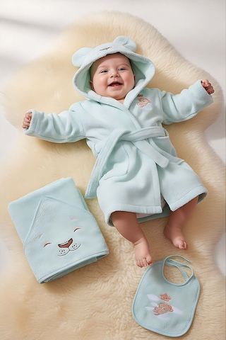 Aslan Mint %100 Pamuk Bebek Banyo Seti 0 - 24 Ay