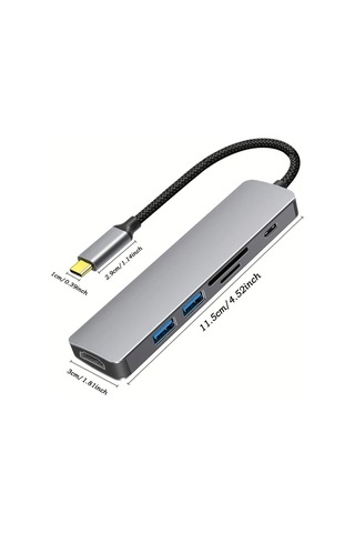 Xuweiwei Usb C Hub Gray Macbook Pro Uyumlu 6ın1 Usbc Hdtv Dongle 4k Hdtv 2usb3 0 Sd Tf Kart Okuyucu 100w Pd