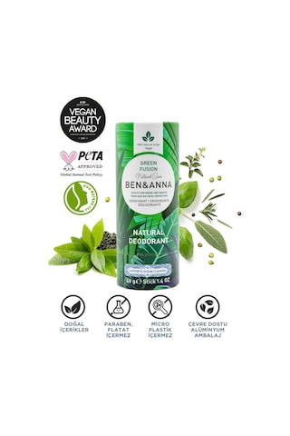 Ben & Anna Green Fusion Vegan Natural Deodorant Stick 40 G