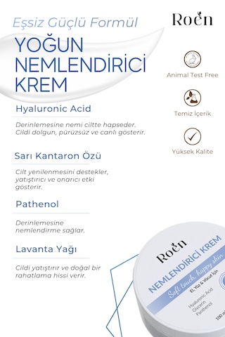 Yoğun Nemlendirici Krem, Hyaluronik Asit, Panthenol, 72 Saat Etkili Nemlendirici Kremi 100 Ml