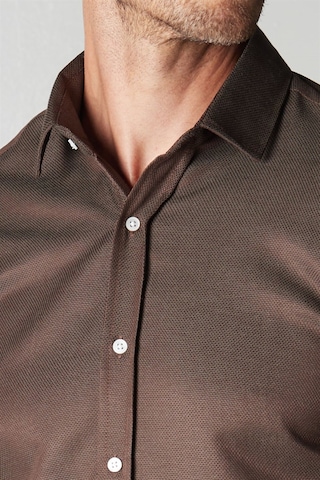 Tudors Modern Slim Fit Dar Kesim Armürlü Erkek Gömlek-25752 Kahverengi