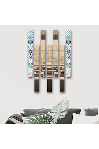 Decorita Dekor Camı Modern Çini Desen Cam ve Bronz Ayna 7'liTakım Bronz