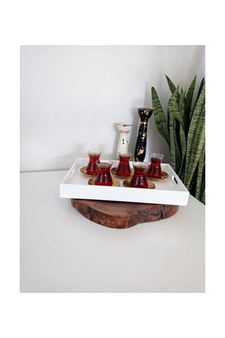 Beyaz Sunum Tepsisi Dekoratif Kahve, Söz, Nişan, Sunum , Beyaz Ahşap Servis Tepsisi Beyaz