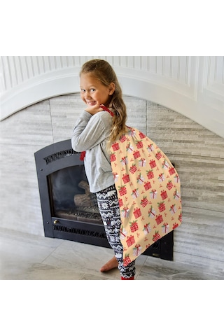 Büyük Noel Baba Hediye Çantası, Pamuklu Kordonlu, Yeniden Kullanılabilir Noel Hediye Tel