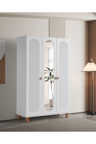 Pema Home Peri %100 Mdf Membran 3 Kapaklı Dolap Gardırop Beyaz