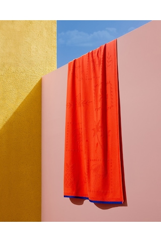 Madame Coco Sorle %100 Pamuk Plaj Havlusu - Turuncu - 70x150 Cm 8684427222843 Turuncu
