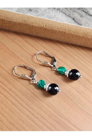Onika Ve Malahit Taşı Gümüş Kaplama Küpe çok renkli