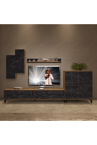 Decoraktiv Eko 6 Mdf Std Gold Tv Ünitesi Tv Sehpası Pera - Siyah Mermer