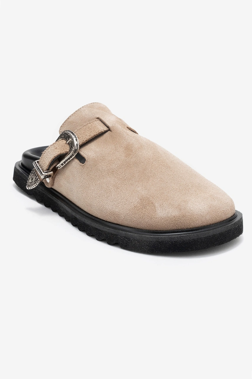 Luvishoes Luvi Shoes Vesta Bej Süet Tokalı Hakiki Deri Kadın Burnu Kapalı Terlik Bej