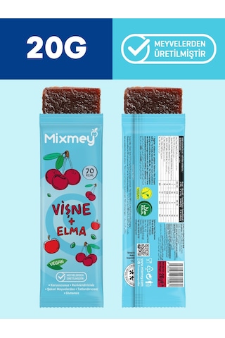 Mixmey Vişne Meyve Barı 24 Adet | Atıştırmalıklar – Vegan, Glutensiz, Koruyucusuz (20GR X 24 ADET)