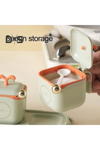 Createtech Pratik Toz Geçirmez Çeşni Kabı Seti Mükemmel Tuz Baharat Kutusu Yeşil