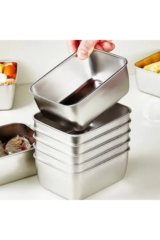 Kangvka 12 Adet 6 Litre Multifonksiyonlu Paslanmaz Çelik Buzdolabı Saklama Kutusu, Havuzlu Kapaklı, Yemek Tazeliğini Uzatır, Toplumlu Ev/mutfak/restoran Kullanıma Uygun Gümüş