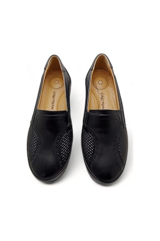 Kadın Hakiki Deri Içi Deri Comfort Tam Ortopedik Anne Ayakka Siyah-kemik Siyah