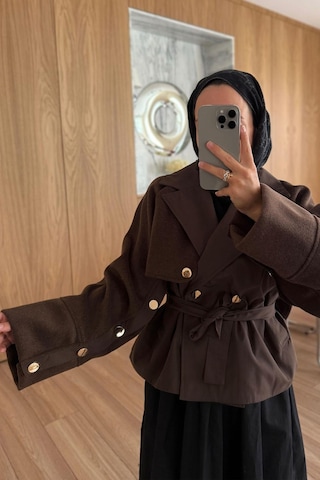 Kahijab Gold Düğme Kolları Kaşe Trençkot - Kahverengi