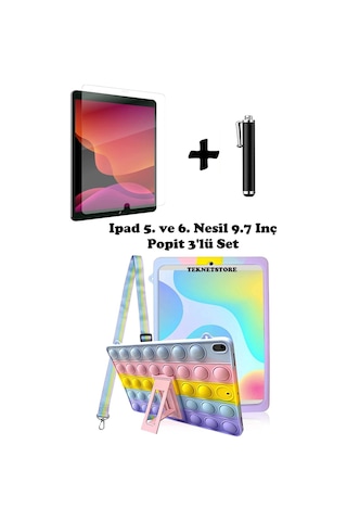 Apple Uyumlu iPad  5. Ve 6. Nesil 9.7" Inc Tablet Popit Kılıf Askılı Koruyucu Eğlenceli 3'lü Set Kılıf
