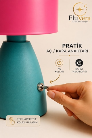 Retro Masa Lambası Pembe Turkuaz Dekoratif Abajur Kablolu Açma Kapama Anahtarlı Çok Renkli