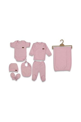 Yağmur Giyim Juuta Unisex Düz Raporlu %100 Pamuk 7 Parça Hastane Çıkışı Seti 7171 Pembe