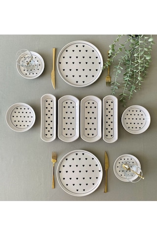 Siyah Kalp 2 Kişilik 10 Parça Kahvaltı Takımı Siyah