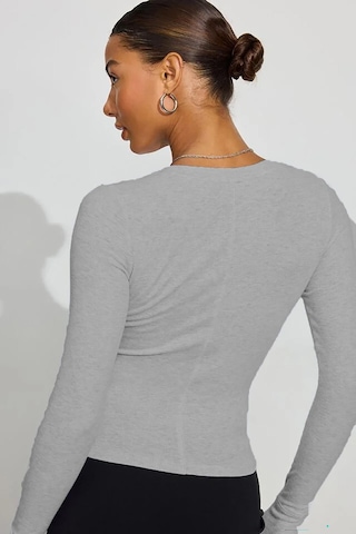 Madmext Gri V Yaka Uzun Kollu Düğme Detaylı Kaşkorse Bodysuit Mg2194 Gri