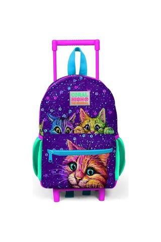 Minik Yuva Çekçekli Sırt Çantası Mor Pembe Kedi Desenli İki Bölmeli 24032