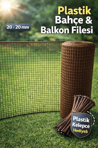 Plastik Kahverengi Dekoratif Bahçe Çiti Perde Balkon Filesi 20 Mm Göz Kedi Filesi Kümes Filesi Çiti
