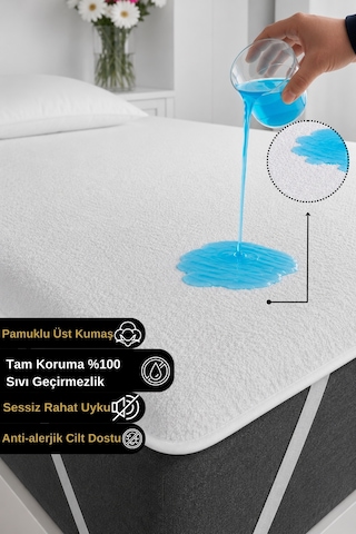 Terry Ped Pamuklu %100 Sıvı Geçirmez Köşe Lastikli Yatak Alezi Tek/çift Kişilik/bebek/çocuk Koruyucu Beyaz