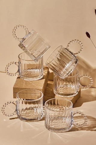 Kapris Boncuk Kulplu Cam Kupa 6'lı 250 ML