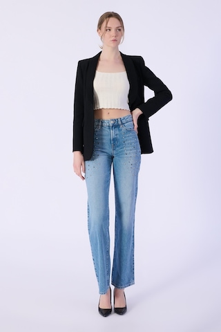 Wide Leg Kalıp Cep Altı Taş Detay Denim Pantolon-a.mavi Açık Mavi