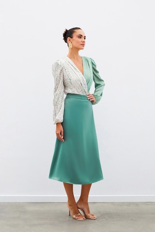 Sateen Midi Boy Saten Etek - Haki-134962 Haki