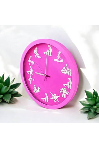 Kamasutra Fosforlu Magenta Pembe Duvar Saati Camlı Çap 28 Cm Pembe