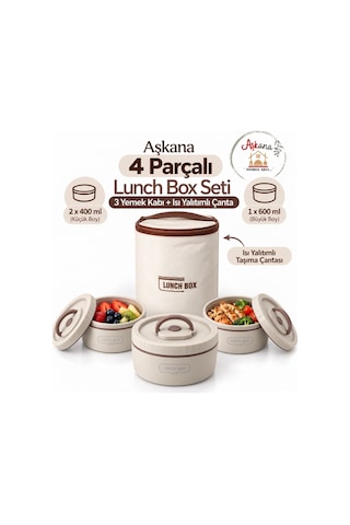 Paslanmaz Çelik Taşınabilir Lunch Box Vakumlu Yemek Kabı Seti, Çatal-kaşık Bölmeli Isı Yalıtımlı Taşıma Çantalı Sefertası Seti Bej