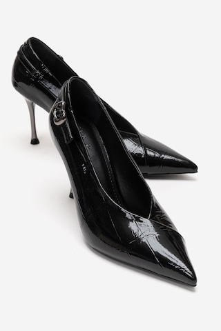 Luvishoes Polly Siyah Rugan Baskılı Kadın Topuklu Ayakkabı