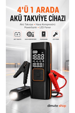 Inflamo Taşınabilir Akü Takviye Cihazı Powerbank Ve Kablosuz Hava Kompresörü 3 Ü 1 Arada