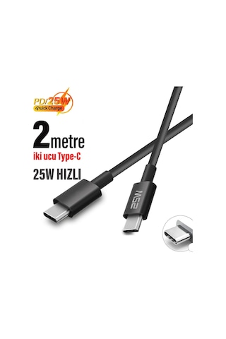 2 M Typec Şarj Kablo Uzun Hızlı Şarj Çift Taraflı Type-c-type-c 25w Pd Şarj Kablo 200cm