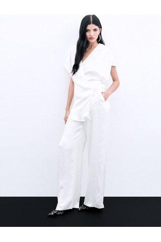 Sateen Cepli Bol Pantolon - Ekru-136044 Ekru