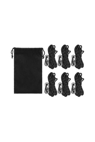 Pazly 6'lı Çadır İpi Seti - 3mm Yansıtmalı, Ayarlanabilir Alüminyum Klipsli Siyah Kamp İpi Siyah