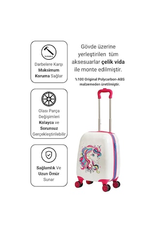G&d Polo Suitcase Gedox Kids Pembe Beyaz Unicorn Desenli Kız Çocuk Valizi 152