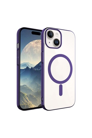 Apple Uyumlu iPhone 15 Plus Kılıf Zore Wireless Şarj Özellikli Pixel M-safe Kapak Derin Mor