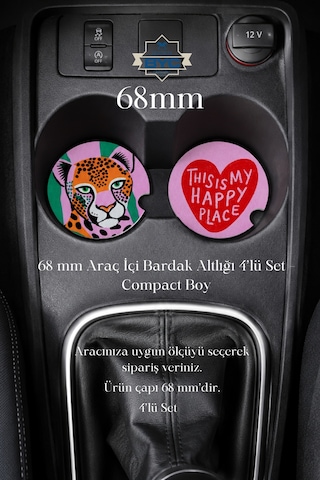 68 Mm Araç İçi Bardak Altlığı 4 Lü Set Compact Boy Çok Renkli
