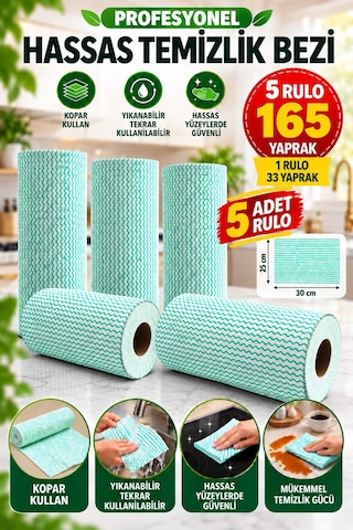 Technow Softtex 33 Yaprak Kopar Kullan Yeşil Rulo Hassas Temizlik Bezi 27x30cm 5'li 81440793